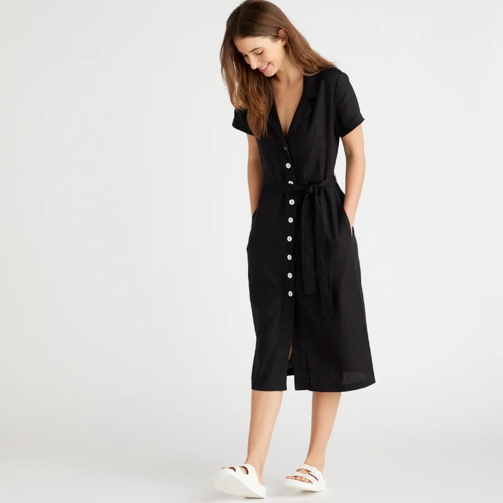 Must finf 8/28/24 New Quince 100% European Linen Button Front Dress Black Sz M - Picture 5 of 10